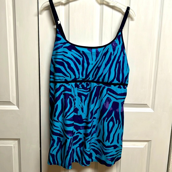 Noon Swim Blue Purple Zebra Print Bathing Suit Dress Size 24 - Picture 1 of 7